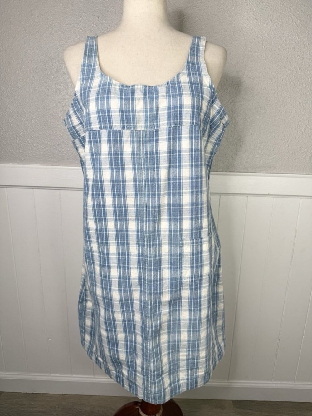 Vintage Plaid Jumper Dress Sz. L Blue Check Jumoef Dress - Picture 2 of 12